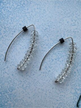 Deb Guyot 925 Sterling Silver Herkimer Quartz Wishbone Threader Earrings